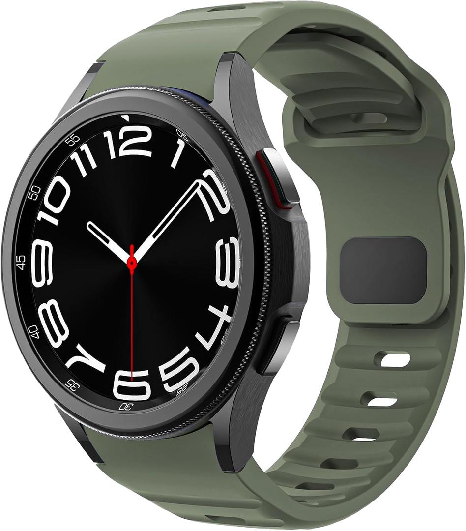 No Gap Bands Compatible with Samsung Galaxy Watch 7 6 5 4 FE Band 40mm 44mm/Galaxy Watch 6 Classic 47mm 43mm/Watch 5 Pro 45mm/4 Classic 46mm 42mm, 20mm Two Tone Silicone Sport Strap Women Men (1 Pack-Rugged-Army Green)