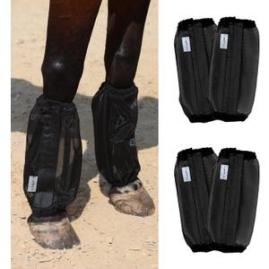 Universal Size Horse Leggings Fine Mesh Horse Fly Boots Greatly Reduce Stomping Breathable Horse Boots Leg Wraps (Set of 4) Black