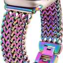 Minyee Compatible with Apple Watch Band 41/40/38/44/45/46/49/42mm Women, Dressy Stainless Steel Metal Adjustable Chain Strap Link Bracelet Wristband for iWatch Series 11 10 9 8 7 6 5 4 3 2 1 Ultra SE (Rainbow)