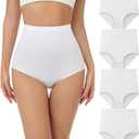 wirarpa Women's Underwear Cotton Super High Waisted Briefs Stretch Full Coverage Panties 4 Pack (Small, White)