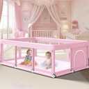 Fshibila 74" 50" Large Baby Playpen, Baby Playard for Babies and Toddlers, Play Pens for Indoor & Outdoor, Sturdy Safety Play Yard with Soft Breathable Mesh, Anti-Fall, Pink