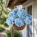 A Bunch 21in, Real Touch Hydrangea Artificial Flowers, with 5pcs Flower Head 10pcs Leaves, Faux Hydrangea Flowers for Home Office Decor Wedding Party Arrangements (1, Blue)