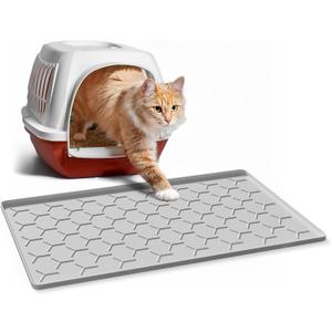 Cat Litter Box Mat, Silicone Kitty Litter Mat, 24" X 16" Waterproof Silicone Pad for Floor, Light Gray (Grey)