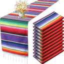 Tegeme 12 Pcs Mexican Table Runners 14 x 84 Inch Mexican Serape Table Runner Decor Blanket Fringe Cotton Table Runner Decoration for Cinco De Mayo Party Wedding(Classic Style)