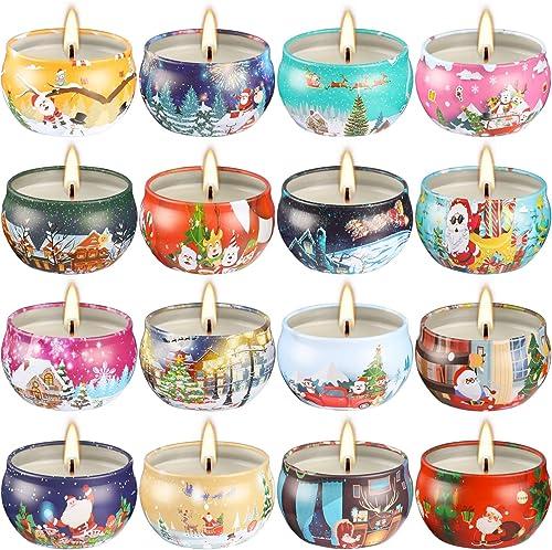 16pcs Christmas Scented Candles Set, 2.5oz Aromatherapy Candles Gift for Women, 16 Fragrances Soy Wax Candle for Christmas Holiday Thanksgiving Mother's Day Multicolor