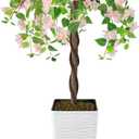 Artificial Cherry Blossom Tree 4FT, Fake Floral Tree with White Planter, Decorative Topiary Plant, Potted Faux Plant for Home Porch Decor Indoor Outdoor (Pink, 4FT)
