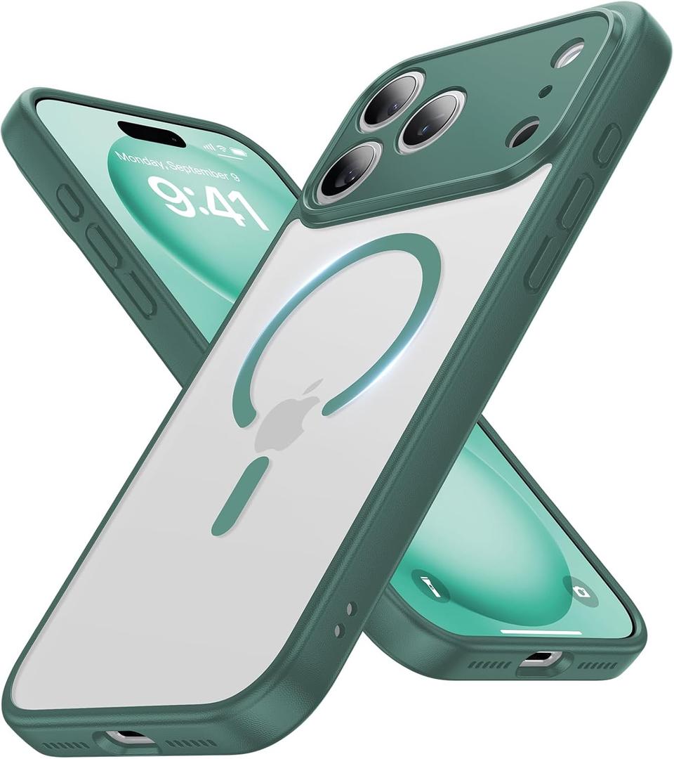Faiono Magnetic for iPhone 17 Pro Case [Full Camera Protection][Military-Grade Protection][Compatible with MagSafe] Shockproof Protective Slim Phone Case for iPhone 17 Pro, Night Green