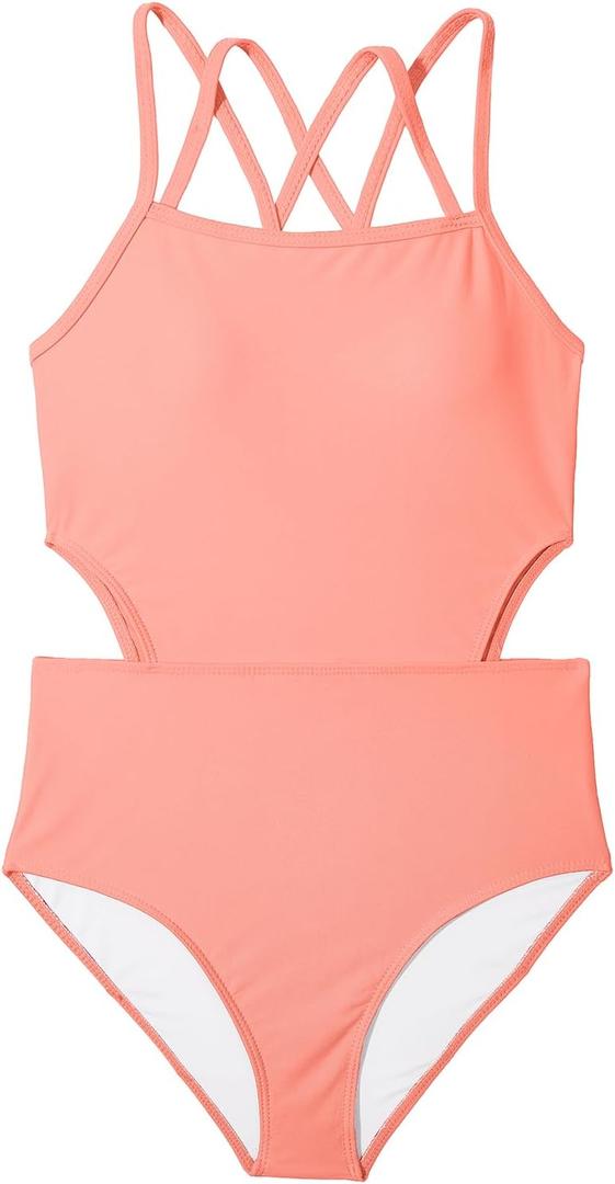 Century Star Girls' One Piece Swimsuits Bathing Suits Teens One Piece Swimwear Cut Out Crossback Sport Teen Kids 10-15 Years