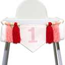 1st Birthday Pink High Chair Banner - Strawberry Watermelon Cherry Theme First Birthday Party Decoration Supplies Banner, Boho Tassels High Chair Garland, Pink Red and White Sign Tassels Garland
