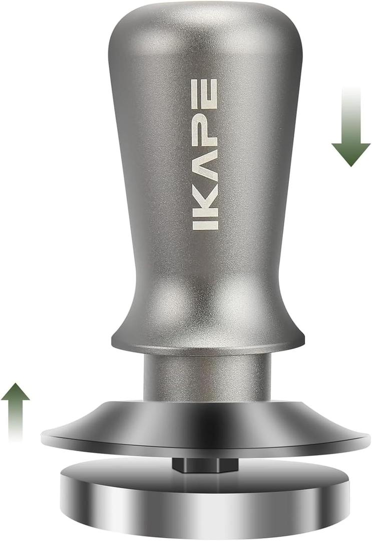 IKAPE 53mm Espresso Tamper, Premium Barista Coffee Tamper with Calibrated Spring Loaded, 100% Flat Stainless Steel Base Tamper Fits for Breville Series 54mm Portafilter Basket (Silver)