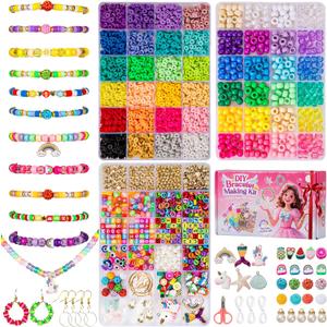 Taybonds Friendship Bracelet Making Kit for Beginners, 3 Boxes Jewelry Making Kit with Polymer Clay Charms, Clay, Pony, Letter Beads, Pearls, Unicorn Mermaid Rainbow Pendants, Gift Party (48 Colors-3Boxes)