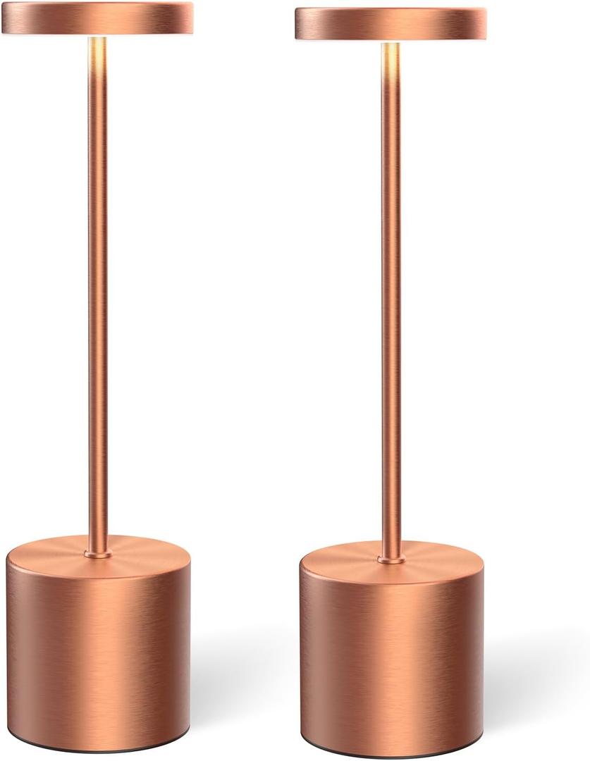 Cordless Table Lamps Rechargeable Set of 2, Portable LED Desk Lamp, 5000mAh Battery Powered Wireless Table Light - 3 Color Dimmable Lighting for Restaurant Dining Patio Outdoor Bedroom (Rose Gold)