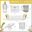 6 Pcs Bathroom Accessories Set, Clear Glass Bathroom Soap Dispenser Set with Toothbrush Cup, Vanity Tray, Cotton Swab Jar Makeup Cotton Jar, Bathroom Accessory Set Gifts for Women Home Apartment Decor