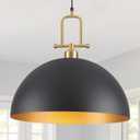 19.7" Large Dome Pendant Light - Black and Gold Pendant Light for Kitchen Island, Modern Industrial Lighting Fixtures for Dining Room, Foyer, Entryway, Hallway