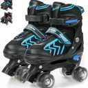 Kids Roller Skates for Boys Girls Child, Adjustable 4 Sizes Quad Roller Skates for Kids and Youth with Light Up Wheels for Sports (Red & Blue),Size: Large (4-7 US)