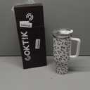 40oz Leopard Stainless Steel Tumbler with Handle, Leopard Tumbler with Straw Insulated Sports Travel Cup for Hot Cold Beverages Thermos Travel Coffee Mug (Leopard White)