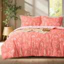 Joiedomi King Size Comforter Set Coral Orange, 3 Pieces Floral King Bedding Set with 1 Soft Reversible Botanical Comforter and 2 Pillow Shams, Bed in a Bag for All Seasons