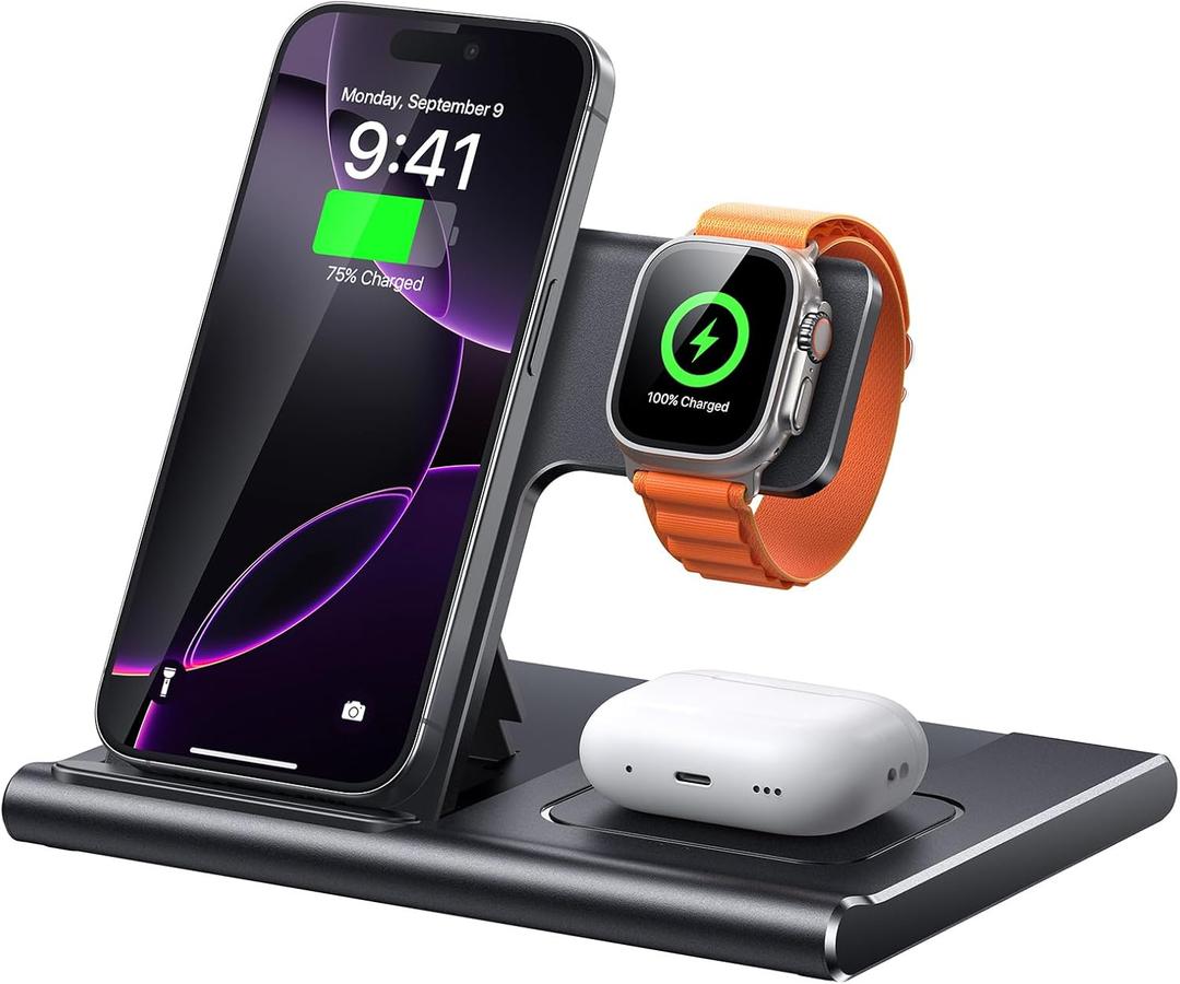 EXW [2024] Upgraded Wireless Charger, 3 in 1 Charging Station for Apple Devices,Wireless Charger Stand for iPhone 16 15 14 13 12 11 Pro Max XR XS 8,Apple Watch and AirPods(18W PD Adapter Not Included)