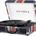 Victrola Journey Bluetooth Portable Suitcase Record Player with Built-in Speakers, 3 Speed Vinyl Record Player, RCA Out, Headphone Jack (UK Flag)
