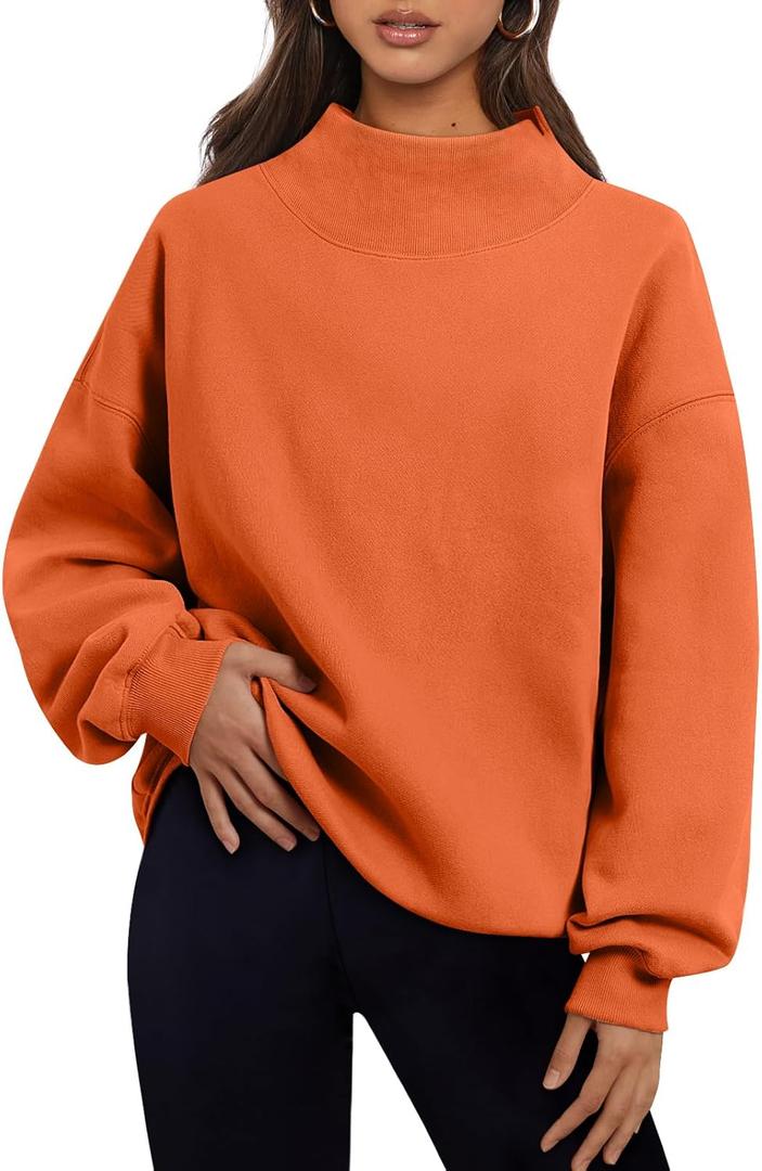 Trendy Queen Womens Oversized Sweatshirts Turtleneck Pullover Long Sleeve Hoodies Tops Fall Fashion Outfits 2025 Clothes (Large, Orange)