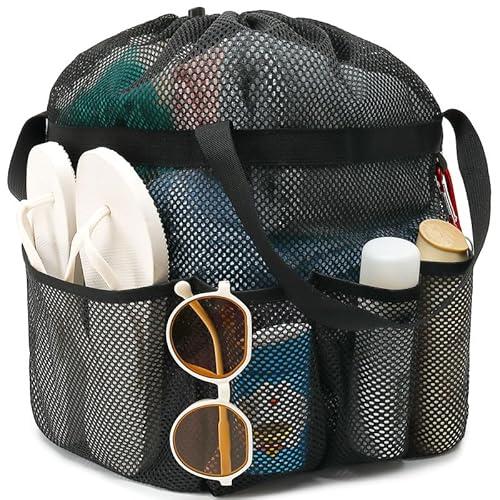 Fammart Mesh Shower Caddy Portable with Drawstring, Dorm Room Essentials for College Girls Guys, 8-Pocket Extra Large Shower Bag Basket Tote for Camping Beach Gym Travel Toiletry Bathroom