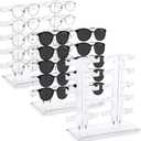 DEAYOU 3 Pack Plastic Sunglasses Rack, 6 Row 30 Pairs Eyeglasses Holder Display Stand, Transparent Eyewear Frame Riser, Glass Showcase Stand Organizer for Collection, Home, Store, 10-Pair Each Holder