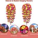 Artificial Hanging Flowers for Outdoors, 2 PCS 300 Blooms UV Resistant Morning Glory Faux Silk Vines, No-Odor Realistic Fake Plants for Garden Planter Porch Patio Decoration, Purple & Yellow & Red