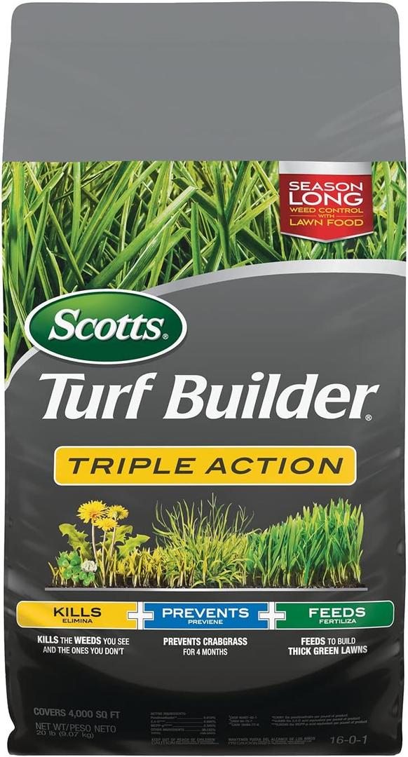 Scotts Turf Builder Triple Action, Weed Killer and Preventer Plus Lawn Fertilizer, 4,000 sq. ft., 20 Lbs