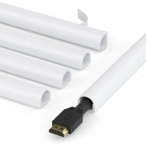 ZhiYo 71in Wire Covers for Cords on Wall, One Cord Hider, Self-Adhesive Cord Covers for Wires on Wall, Paintable TV Cable Hider, White Cable Management Raceway Kit, 5X L14.2in, W0.5in H0.4in