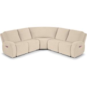 VANSOFY Extra Large Reclining Sectional Couch Covers, Washable 5-Piece Sofa Covers for L Shape Sectional Sofa Corner Seater, Thick, Soft Sofa Slipcovers (5 Seat Recliner Cover, Cream)