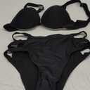 MakeMeChic Women's 2 Piece Bikini Set Spaghetti Straps Tops and Cut Out Bottoms Swimsuit Black L