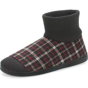 Cozylook Men's Slippers with Knitted Cuff Cozy Memory Foam Non-slip Indoor Outdoor Slipper Socks with Rubber Sole Red/Black Checkered Size 8-9