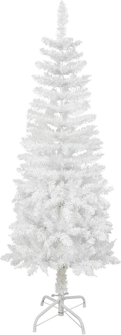 4 Feet Hinged Slim Pencil Artificial Fir Christmas Tree with Foldable Metal Stand,180 Tips,White