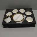 Coffee Cup Set of 6 with Saucers, 3.5 OZ Ceramic Espresso Cups, Deco Golden Turkish Coffee Cup Gift for Cappuccino, Latte, Cafe Mocha and Tea, Dishwasher & Microwave Safe (Gold Trim)