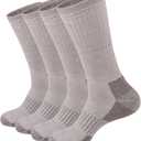 ECOEY Men's Merino Wool Cushioned Hiking Trekking Crew Socks 4 Pairs, Middle Calf Length with Moisture Wicking (10-13, Camel)