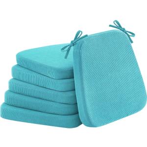 Nobildonna 2'' Thick High-Density Foam Indoor Chair Cushions | Dining Chair Pads with Ties, Removable Washable Cover, Dining Chair Cushions 17"x16",Turquoise 6 Pack