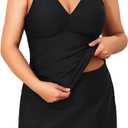 Daci Women Plus Size Tummy Control Tankini with Skirt Two Piece Bathing Suits V Neck Swimsuits (Black)