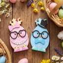 Pinkunn 2 Pcs Easter Egg Table Wooden Signs Egg Couple Easter Table Centerpiece Decorations Color Eggs with Glasses Necklace Bow for Spring Party Kitchen Office Dining Room Home Decor