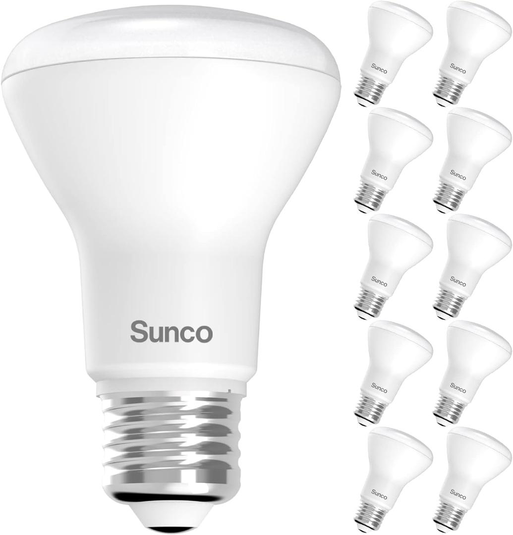 Sunco 10 Pack BR20 LED Bulb Dimmable, Small Recessed Lighting Bulbs, R20 Mini Flood Light Indoor, 550 LM, 7W (50W Equivalent), 5000K Daylight, E26 Base, Can Light for Home, Kitchen, Bedroom UL. 10 Count (Pack of 1), White 5k