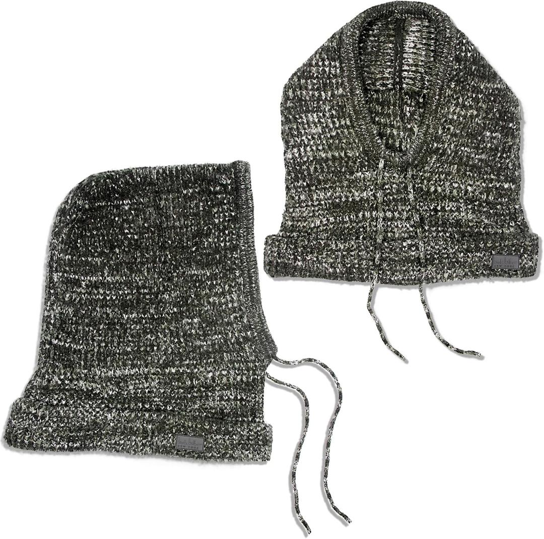 Nicole Miller Winter Balaclava Hood Scarf Ski Mask for Women, Face Cover Neck Gaiter Scarf for Cold Weather (Black/White)