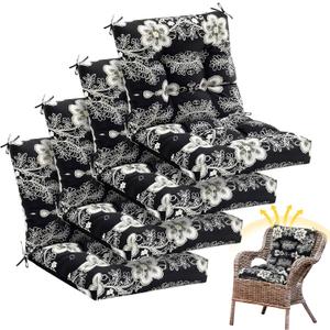 Marsui 4 Pcs Outdoor Indoor High Back Chair Cushions Patio Furniture Tufted Pillow with Ties Water-Resistant Replacement Outdoor Rocking Chair Cushions, 42 x 21 Inches (Black,Flower)