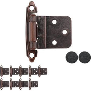 JQK 3/8 Inch Inset Cabinet Door Hinges Oil Rubbed Bronze, 20 Pack 10 Pairs Flush Face Mount Cupboard Self-Closing Kitchen Cabinet Hardware Hinges with Door Bumper, CH201-ORB-P20