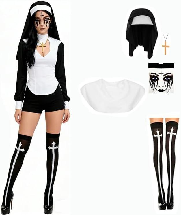 Yinxiang Jie Nun Horror Face Stickers, Clothing Accessories,  Decoration, Headwear Collar, Cross Pendant Necklace, Knee High Socks, Halloween Role-Playing Party