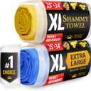 Premium XL Shammy Towel for Car - 2pk (34x25) - Super Absorbent Chamois Cloth - Spots & Scratch-Free - Reusable Car Drying Towels (2 Pack (25 x 34), Yellow and Blue)