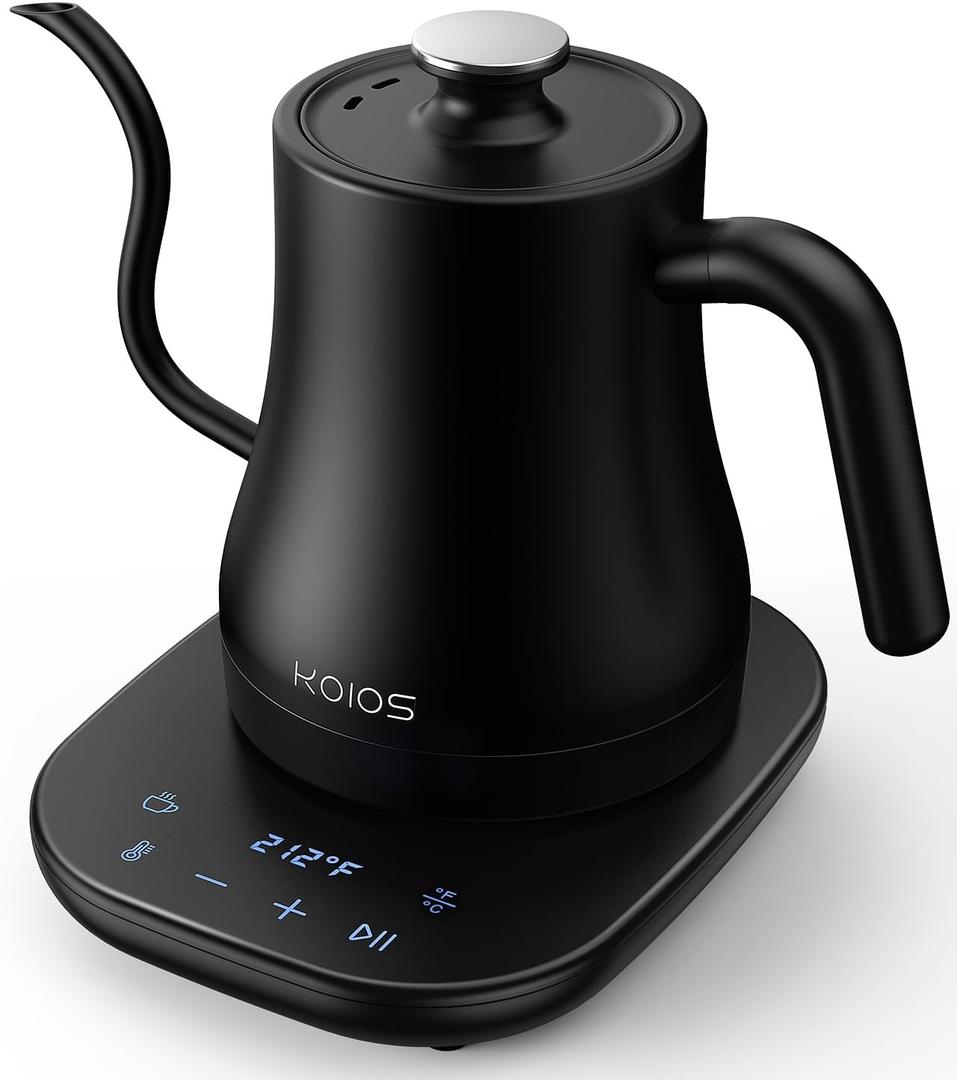KOIOS Gooseneck Electric Kettle with 1 Temperature Control & Mute Mode, 0.8L Pour Over Kettle for Coffee & Tea, 1200W Quick Heating Stainless Steel Water Boiler with 4Hrs Keep Warm, Matt Black