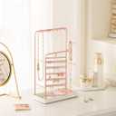 Lolalet Jewelry Organizer Stand, No Assembly Needed Display Storage with Rotating Earring Holder for Necklace Bracelet Rings, Galentines Valentines Gifts Room Dorm Decor for Women Girls -Rosegold