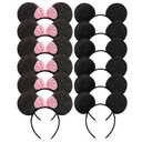 CHuangQi Mouse Ears Solid Black and Pink Sequins Bow, Set of 12
