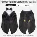 QBLEEV Cat Tuxedo Outfit with Bow Tie, Sphynx Cat Costume Formal Suit Wear | Soft breathable, stylish hairless clothes for cats only, kitten wedding birthday party shirt for male boy, black stipe, M