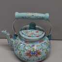2.6 Quart Floral Enamel Tea Kettle, Vintage Enameled Teapot Stovetop, Enamel on Steel Water Coffee Tea Pot with Ceramic Handle, Colorful Hot Water Kettle for Home Kitchen Decor, No Whistling
