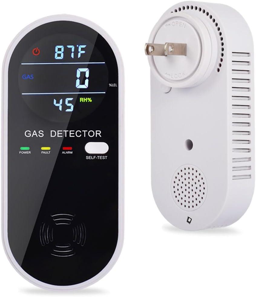 Natural Gas Detector, 3 in 1 Plug-in Propane Gas Detector(Gas, Temperature and Humidity Display), Combustible Gas Detector for Home & RV Gas Leak Detector for LNG, LPG, Methane